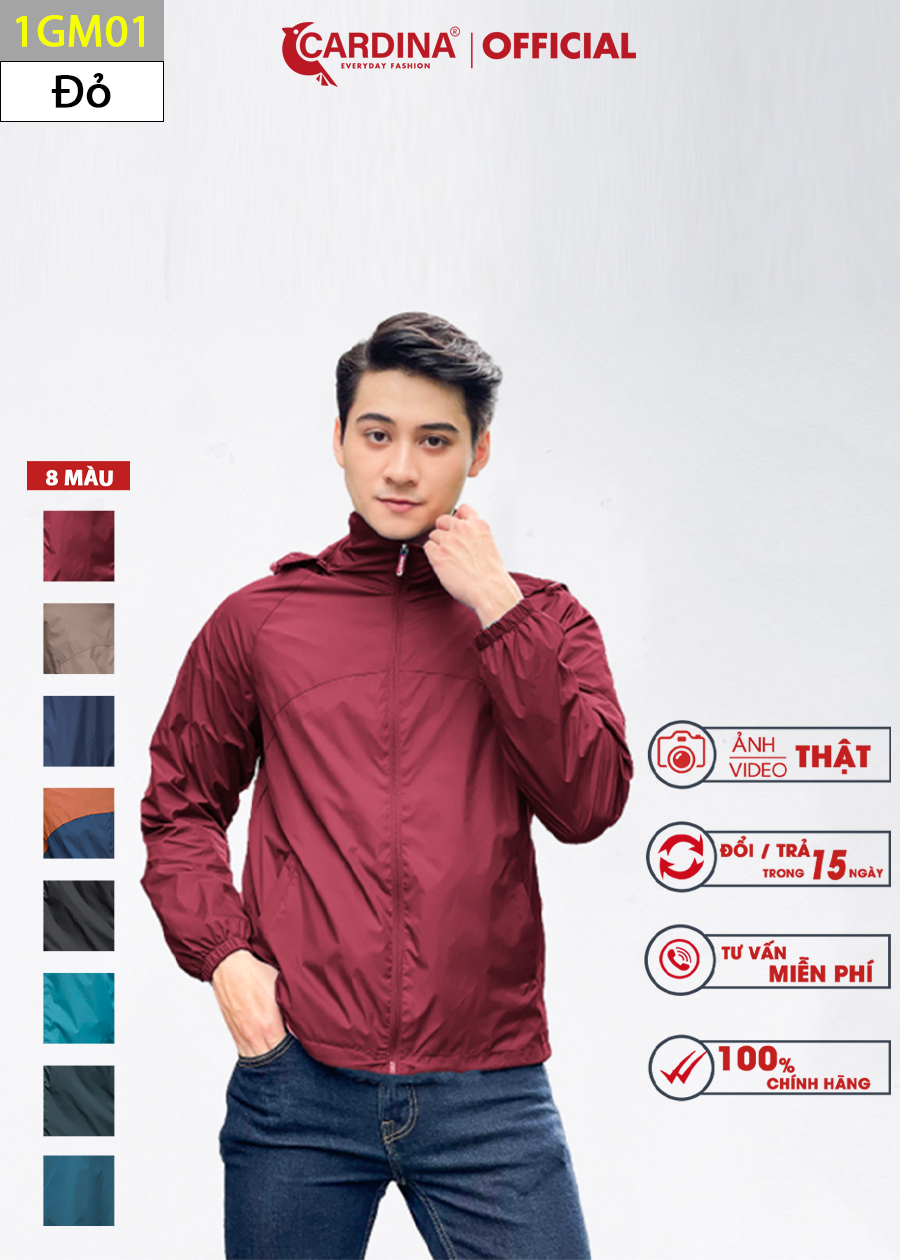 Áo gió nam CARDINA chất gió trơn 2 lớp lót lưới cao cấp dáng thể thao cản gió cản bụi chống nước 1GM