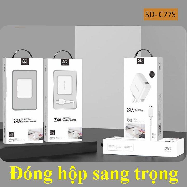 Bộ Củ Sạc C77s SD DESIGN hỗ trợ sạc nhanh sử dụng cho các thiết bị di động gập 90 độ dây dài 1m