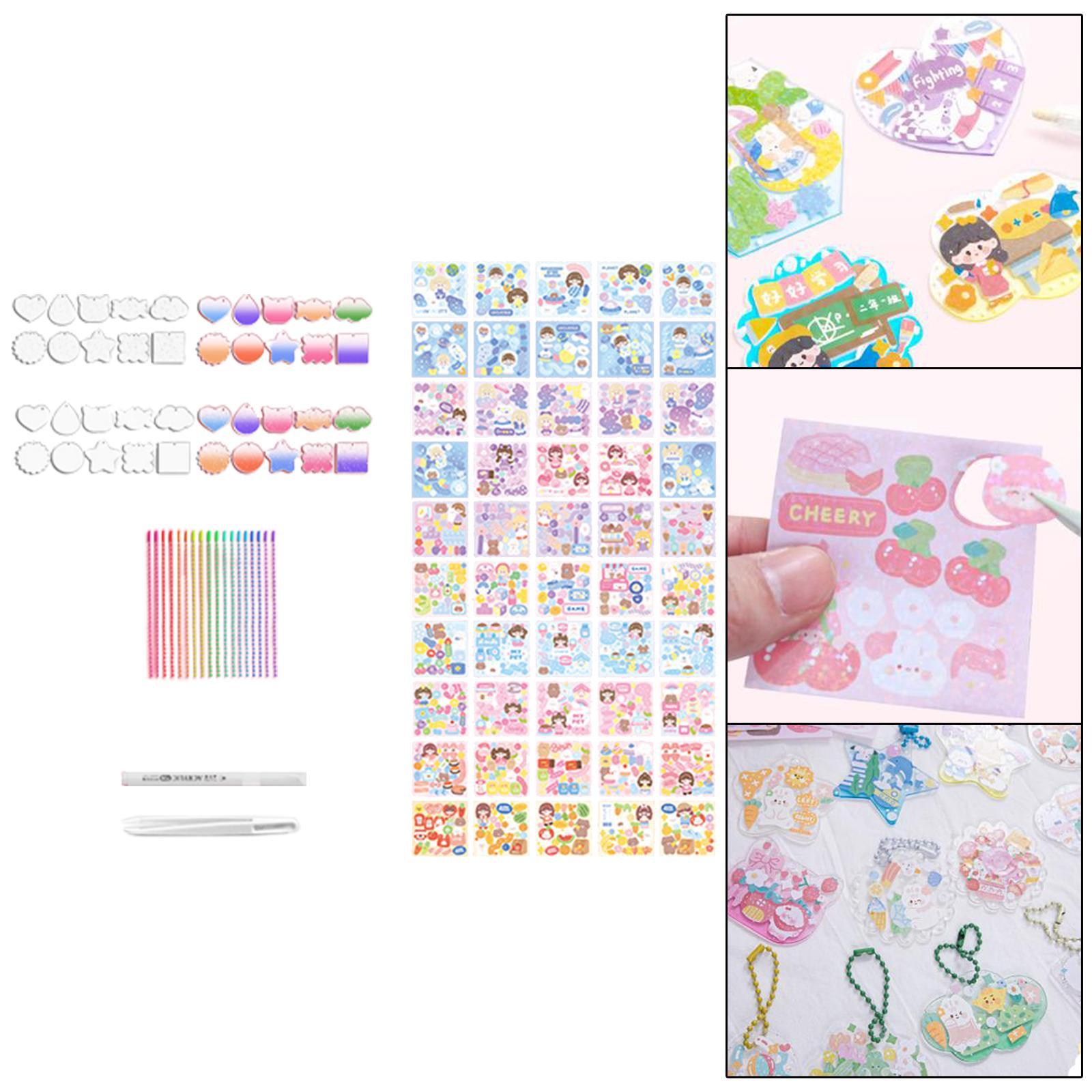 Goo Card DIY Set Kids Arts and Craft Acrylic Disc Hanging Ornament Pendant  DIY Kits Card Sticker Set for Card DIY Decor Activities