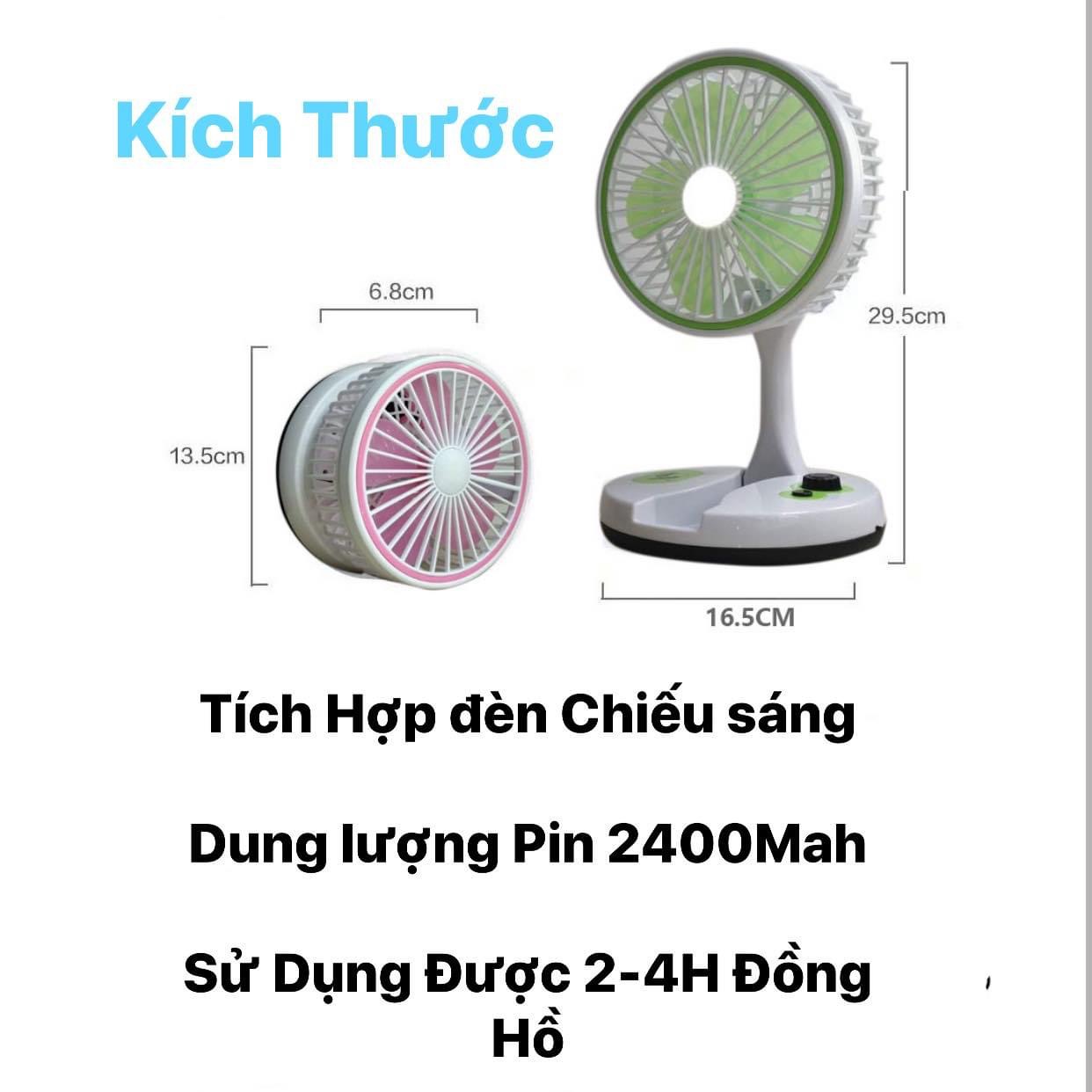 Quạt Tích Điện Mini Gấp Gọn Để Bàn GC-5811 Có Đèn Chiếu Sáng Sử Dụng Liên Tục Đến 4H Đồng Hồ