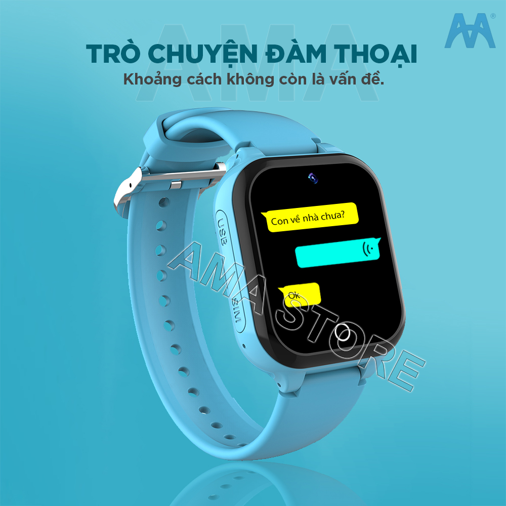 Đồng hồ Thông minh Gọi Video Call gắn Sim Độc lập Ngôn ngữ Tiếng Việt AMA Watch C80 - Hàng nhập khẩu