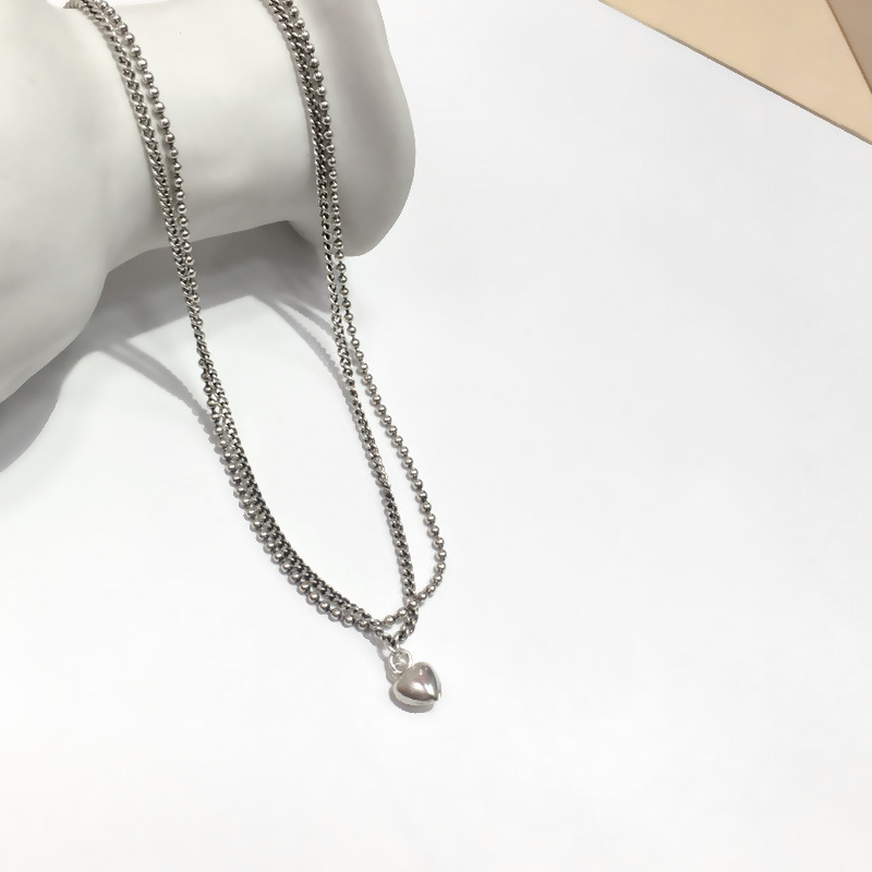 Dây chuyền 2 tầng chuỗi xích cá tính trái tim 3D ấn tượng