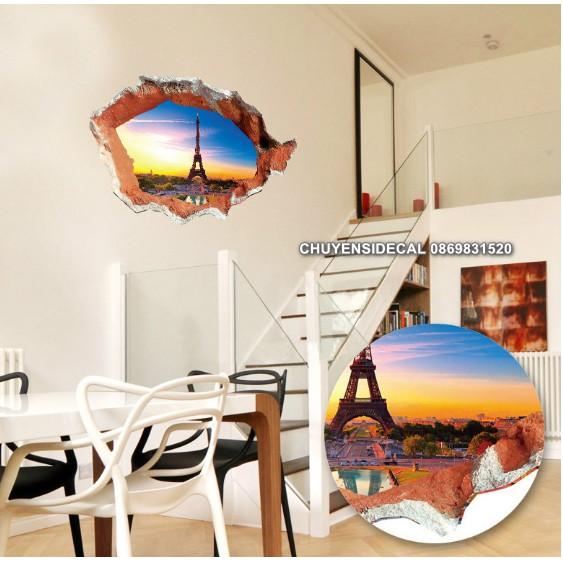 Decal trang trí tường - Tranh Đá 3D Tháp Lớn