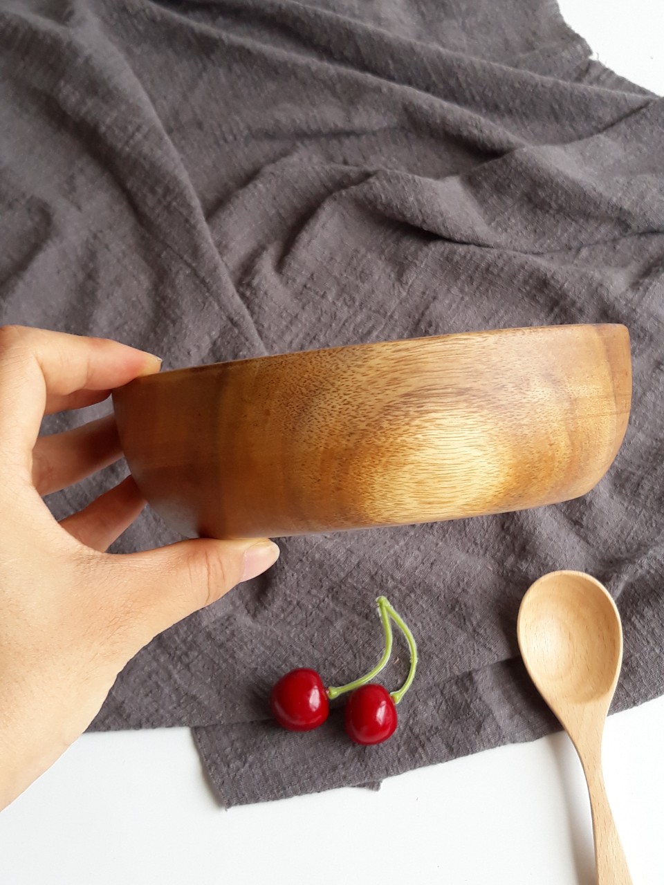 Bát Tô Salad Bằng Gỗ Keo Nguyên Khối Không Lo Rơi Vỡ, Bát Ăn Salad, Cơm, Mỳ, Hoa Qủa Của Vitrapro