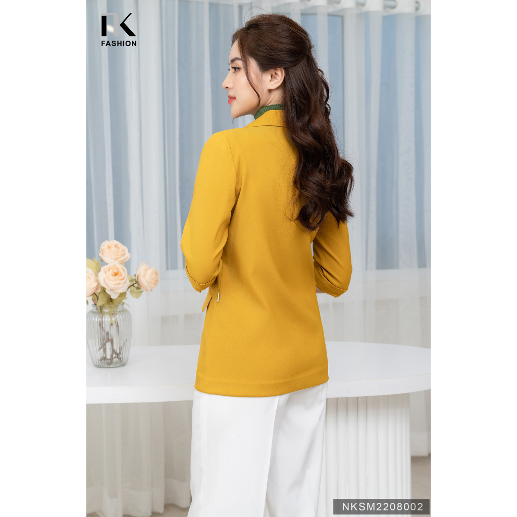 Áo Ký Giả Tay Lỡ Cổ Ve NK FASHION NKSM2208002 Dáng Suông ,Thời Trang Công Sở