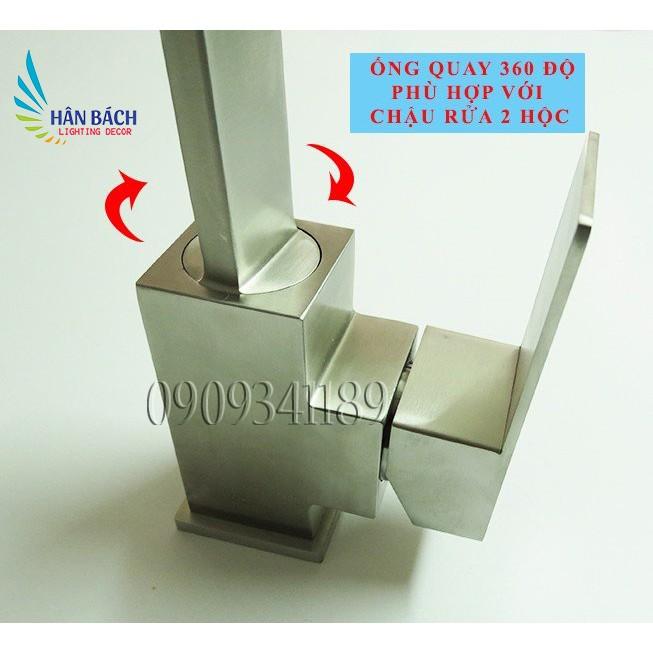 Vòi rửa chén,vòi rửa bát, vòi bếp nóng lạnh thân vuông inox 304.