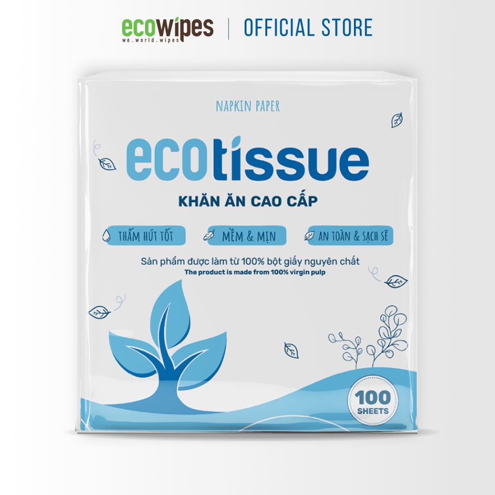 Khăn giấy ăn khăn giấy khô cao cấp Ecotissue Napkins Paper gói 100 tờ thấm hút tốt mềm mịn an toàn sạch sẽ