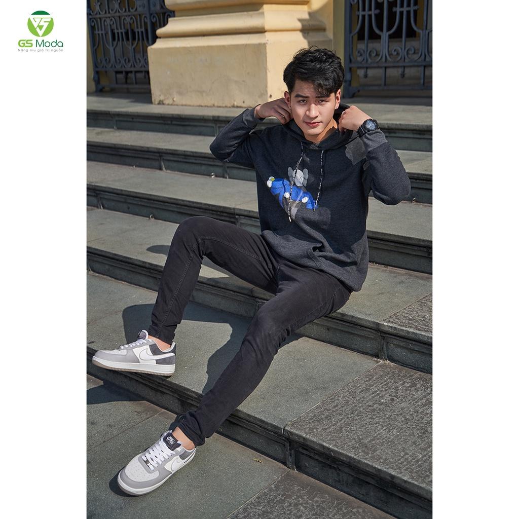 Áo hoodie nam nữ form rộng GS Moda, thiết kế có mũ, hình in đen trendy 21H0001UY0