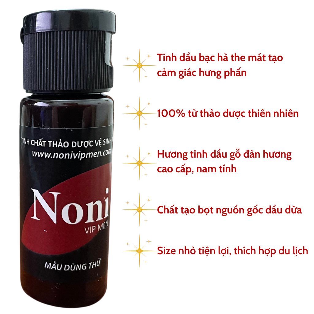 Dung dịch vệ sinh nam Noni VIPMEN từ thảo dược chai 30ml size du lịch - Bọt từ hostapon nguồn gốc dầu dừa, bạc hà tạo cảm giác hưng phấn, tinh dầu gỗ đàn hương sang trọng nam tính