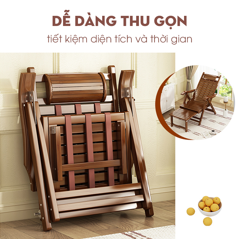 Ghế thư giãn Tựa lưng đọc sách, Chất liệu Gỗ+ Tre 3 nấc  điều chỉnh ngả lưng tùy ý ( Giao màu ngẫu nhiên ) - PEHOUSE