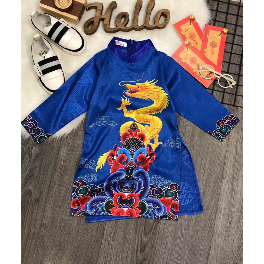 Áo dài tết cho bé trai mẫu rồng vàng mặc lễ tết noel dự tiệc đẹp từ 10-40kg hàng thiết kế cao cấp