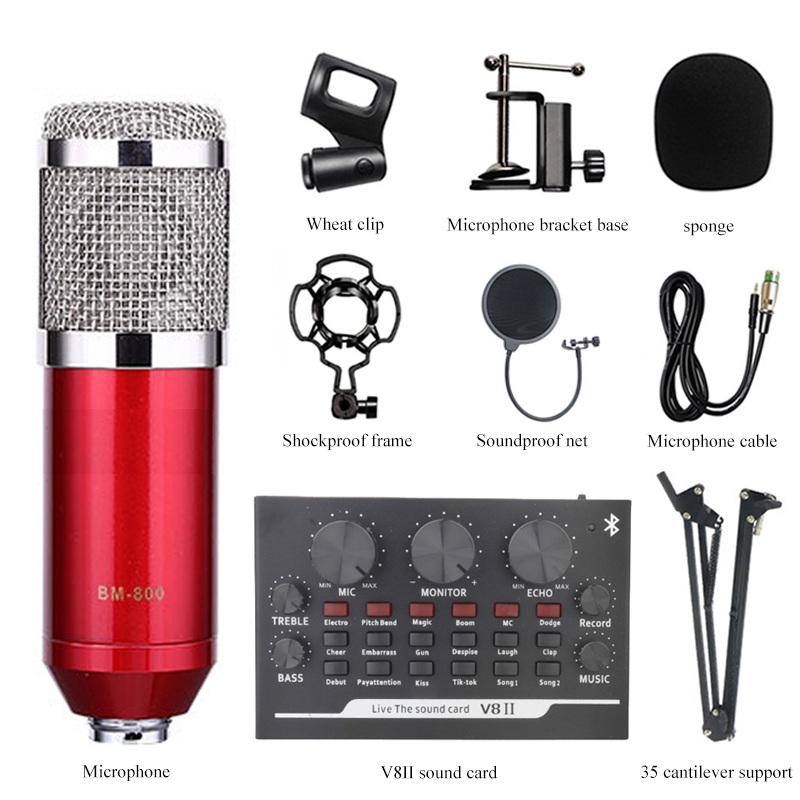 Bộ micro sound card hát karaoke live stream V8II  MIC BMX800