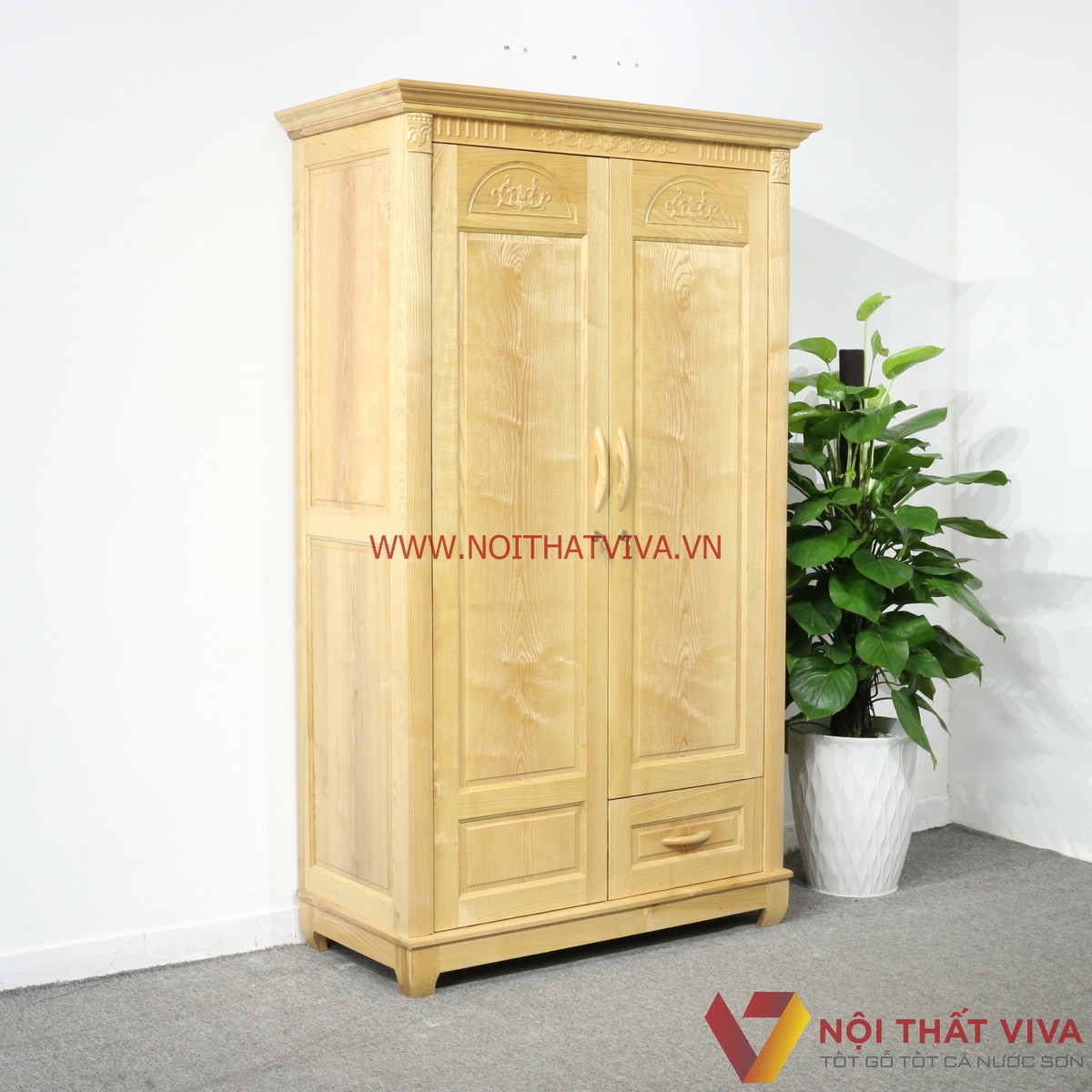 Tủ Áo 2 Cánh Gỗ Sồi Nga Tự Nhiên