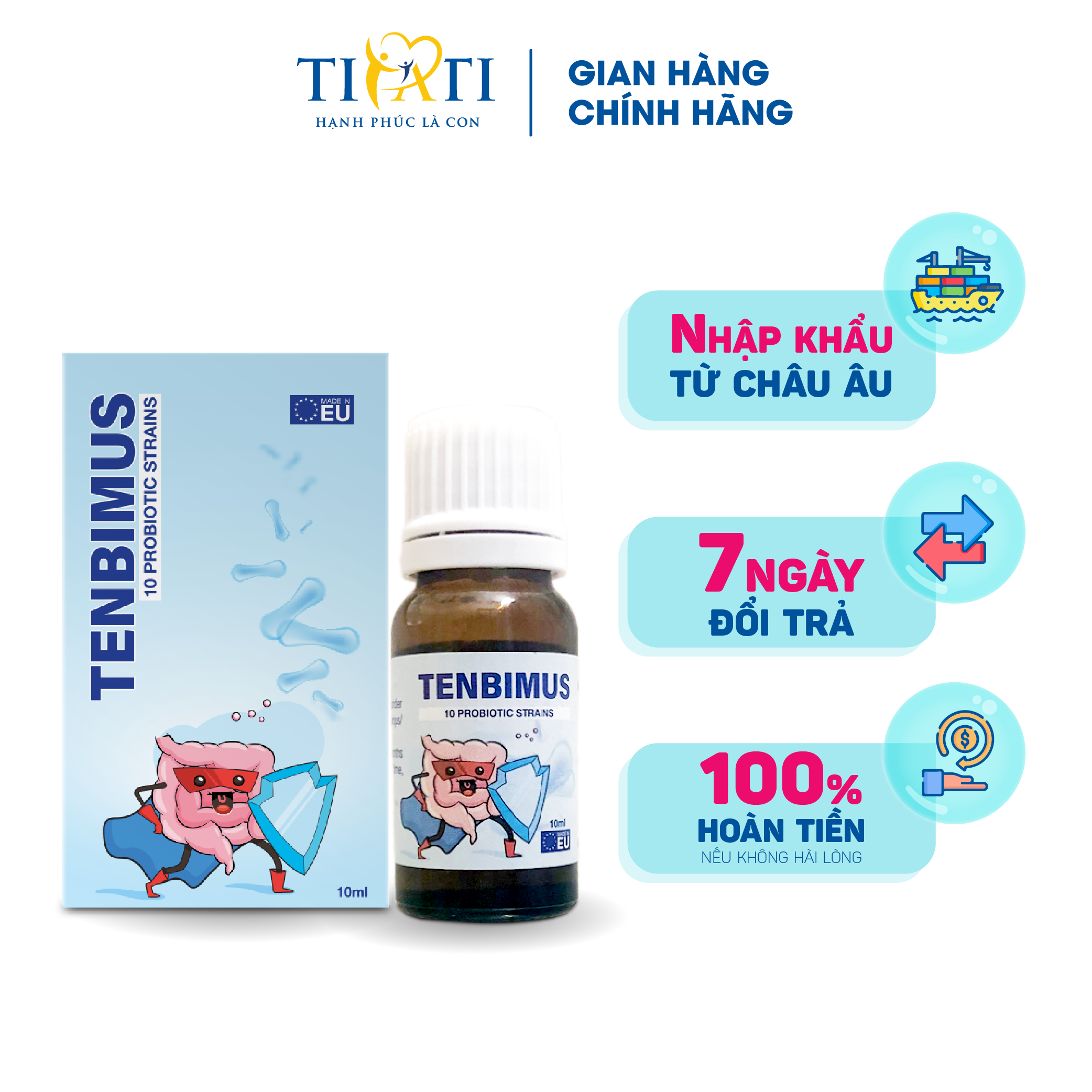 Men vi sinh TENBIMUS 10 chủng Châu Âu bổ sung lợi khuẩn, phòng ngừa rối loạn tiêu hóa, tăng cường miễn dịch cho trẻ nhỏ