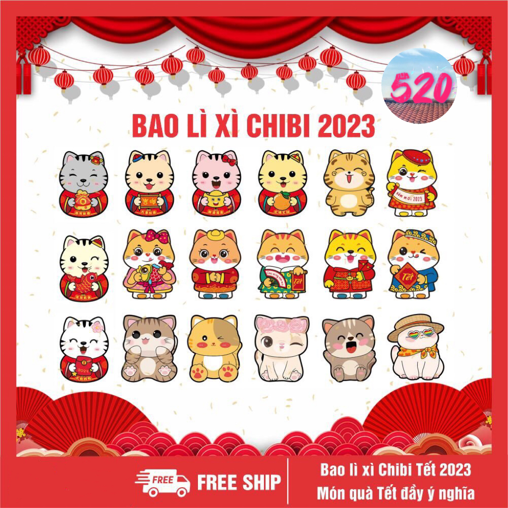 Bao lì xì chibi Tết 2023 cute dễ thương có phản quang - Giao mẫu ngẫu nhiên