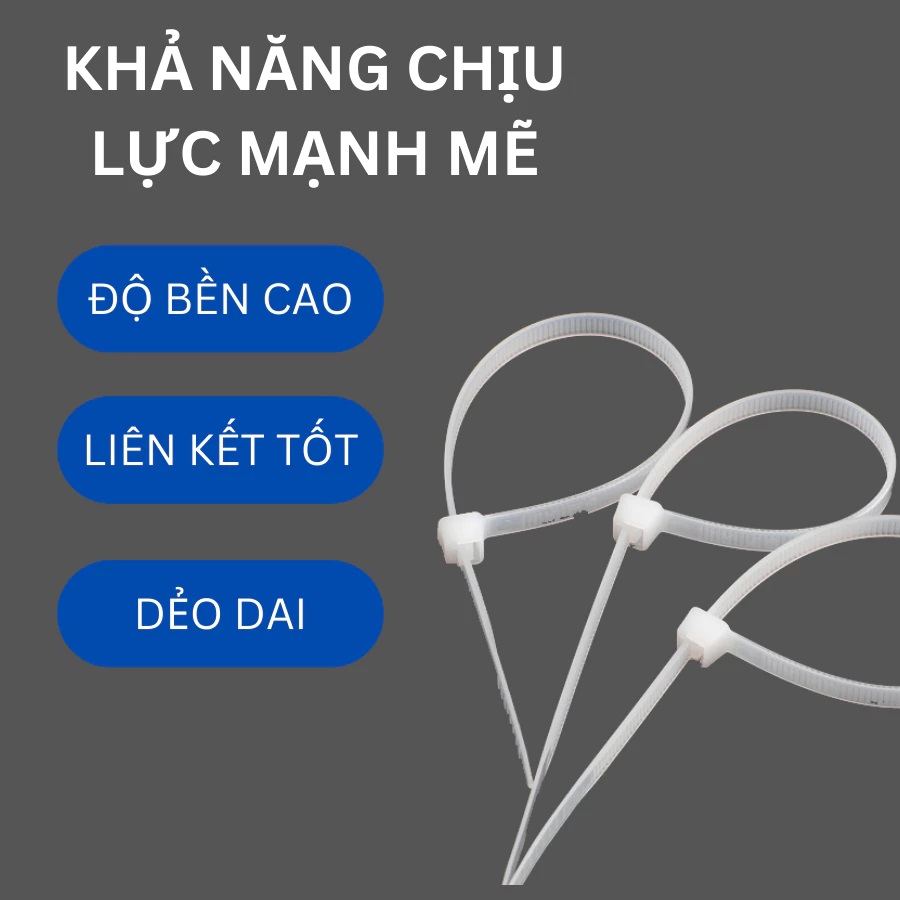 Bịch 100 sợi Dây rút nhựa nylon màu trắng loại tốt size dài 25cm rộng 3.3mm dẻo dai bền chắc dùng rút cột vật dụng - miếng lót chuột