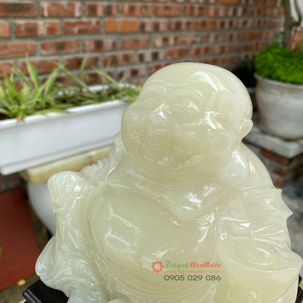 Tượng Phật Di lặc đá ngọc Pakistan 15cm - đá Non Nước