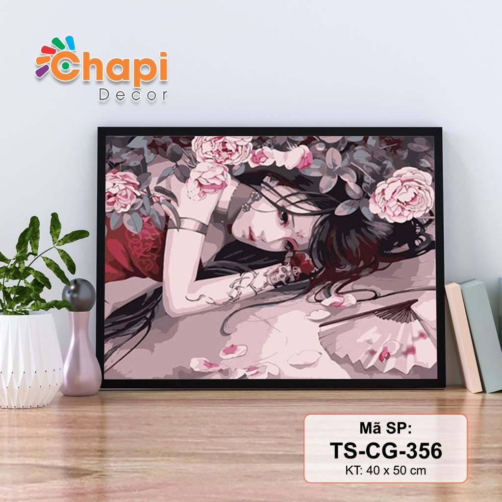 Tranh sơn dầu số hóa tự tô Cô Gái Trung Hoa size 40x50cm căng sẵn khung