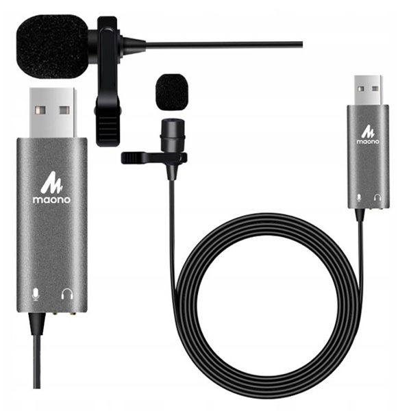 Maono AU-UL20 - Micro cài áo Lavalier cổng USB có Jack cắm tai nghe dùng cho máy tính - Hàng chính hãng