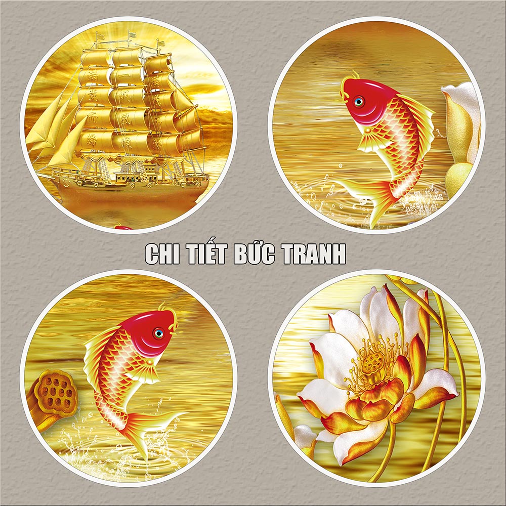 Tranh treo tường phòng khách, phòng ngủ THUẬN BuỒM XUÔI GIÓ chất liệu pvc gương / lụa kim sa. MS:3904L9