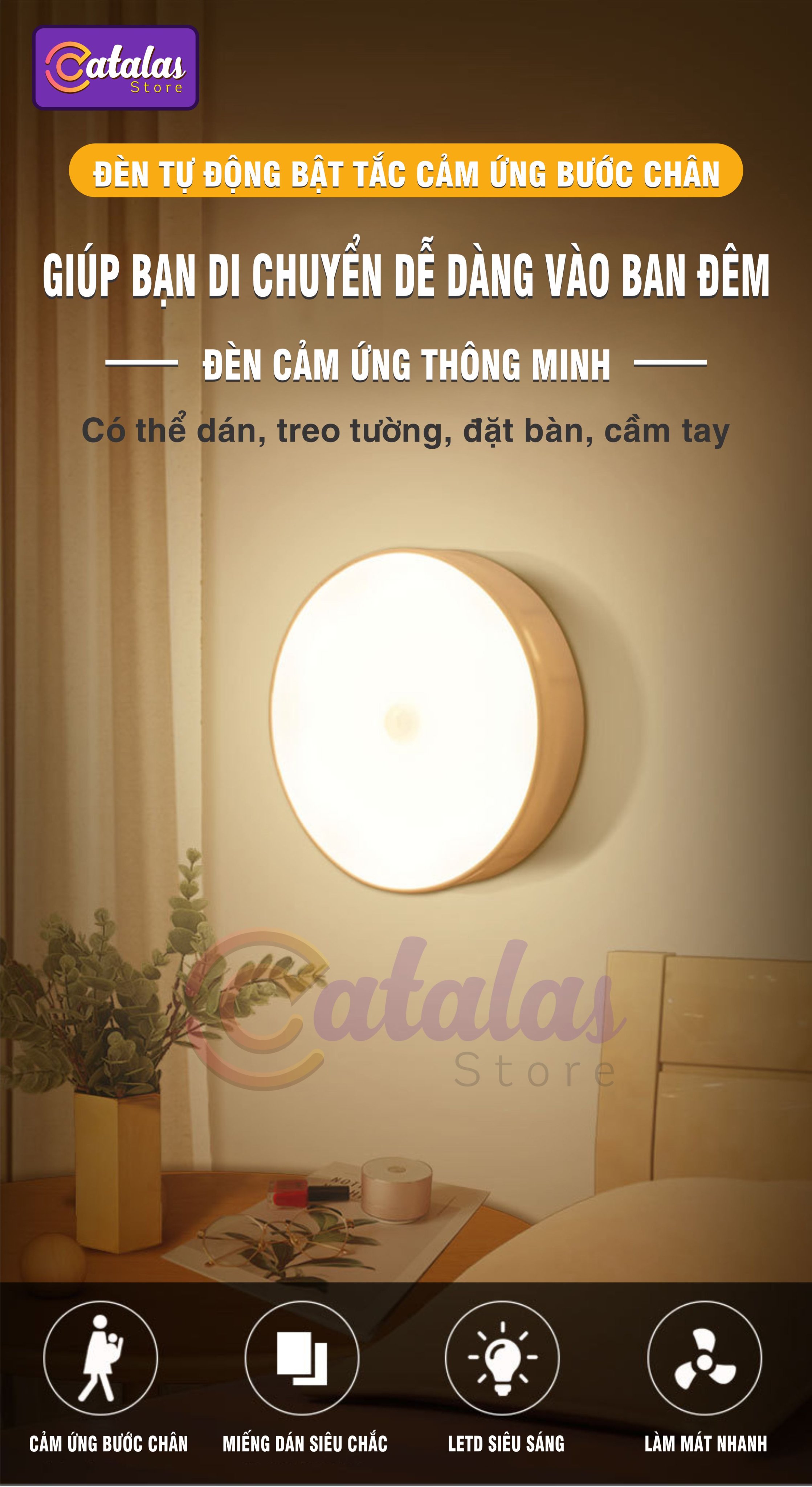 Đèn LED cảm biến chuyển động, Cảm biến hồng ngoại thông minh, dán tường Phòng ngủ, tủ quần áo, nhà vệ sinh, cầu thang, pin trâu có thể sạc lại CBLED168