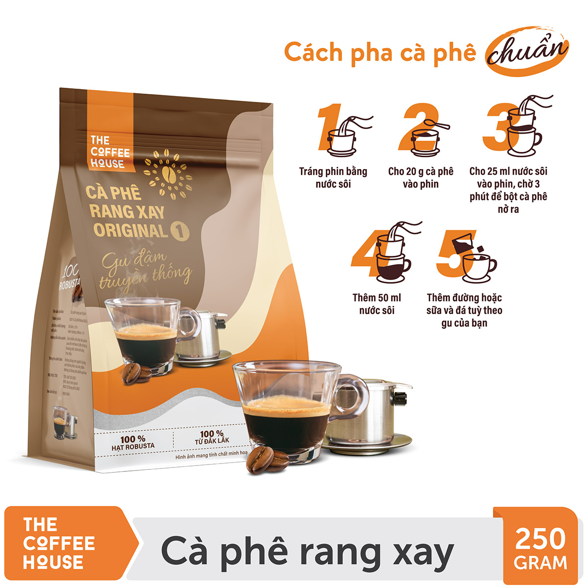 Cà phê rang xay Original 1 - The Coffee House (250g/Gói) - Pha phin