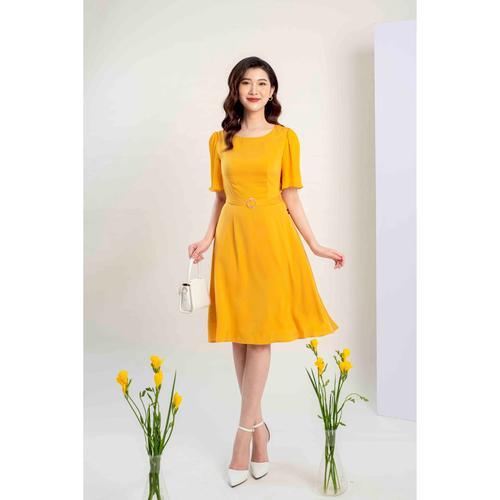 Đầm dáng A Tay cộc nhún, Phối Đai tròn eo MMOutfit D11201413