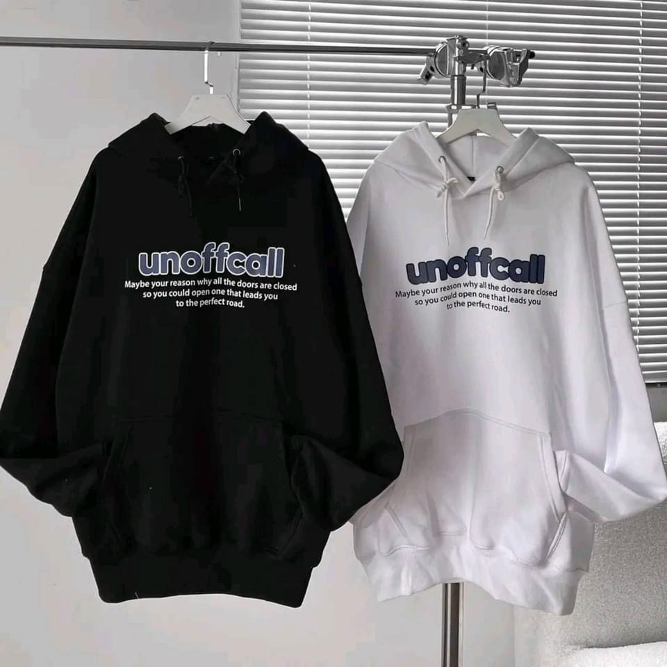 Áo hoodie logo in UNOFFCALL form dưới 70kg, Áo hoodie nỉ UNOFFCALL nỉ bông dày dặn Form rộng unisex nam nữ