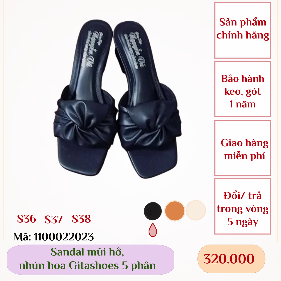 Giày xăng đan gitashoes mũi hở, nhún hoa, cao 5 phân - 1100022023