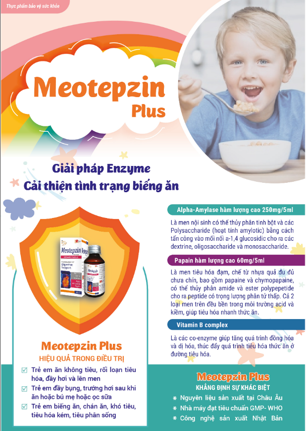 MEOTEPZIN Plus [ Hộp 80ml ] - Giải pháp enzyme , cải thiện tình trạng biếng ăn -  Nhà máy liên doanh với Medinej -USA và đạt chuẩn GMP -WHO