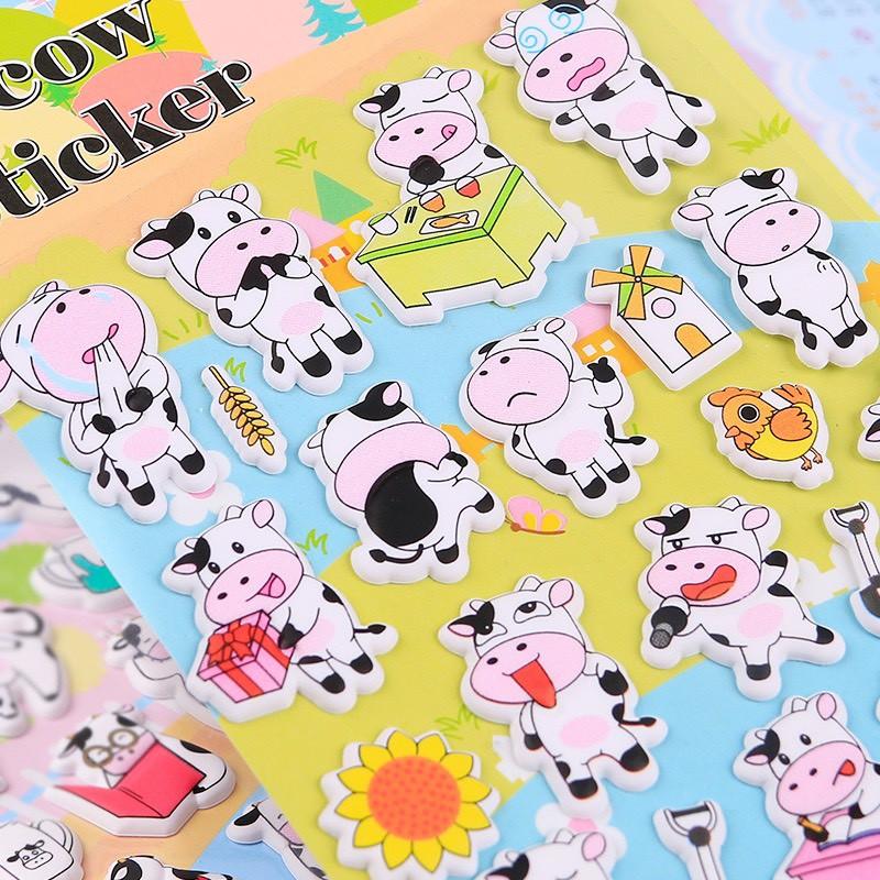 STICKER BÒ SỮA 1 VỈ HÌNH NỔI 3D , CẮT SẴN