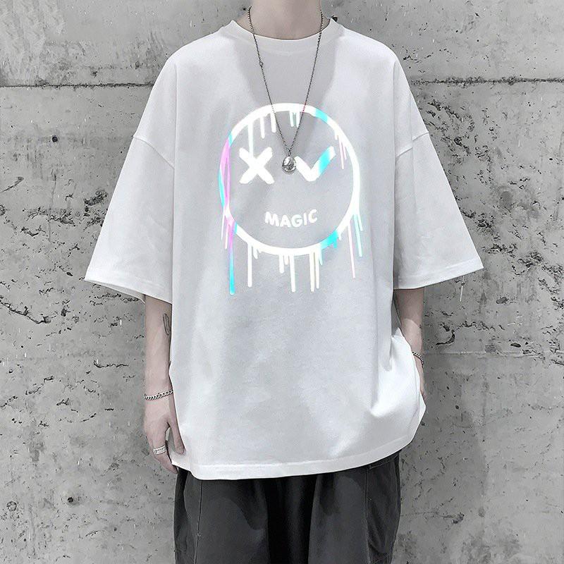 Áo Thun Phản Quang Icon Tròn Magic PQ85 - Áo Unisex Tay Lỡ Nam Nữ Mặc Được - Phản Quang Sáng Đẹp Bền - Big