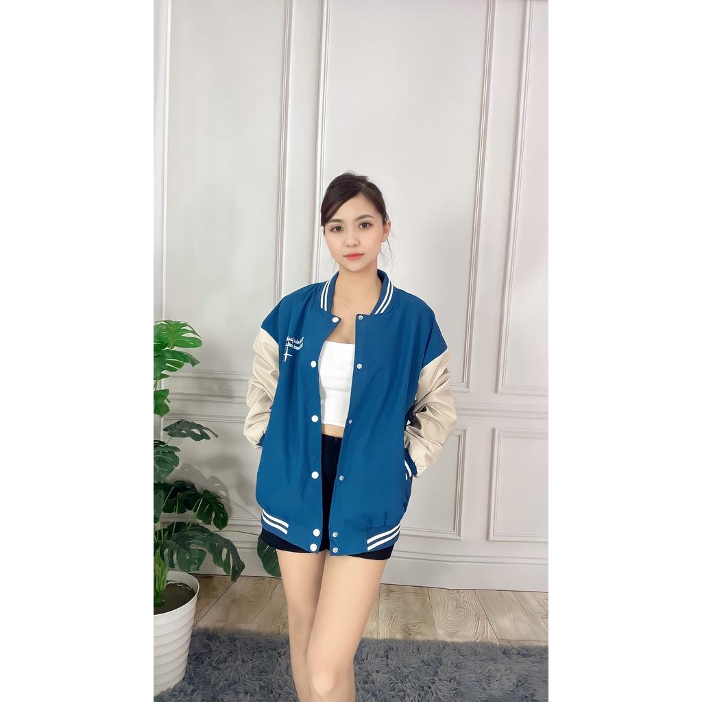 Áo Khoác Bomber Gió Nữ Phối Sọc Tay Bo Dáng Lỡ