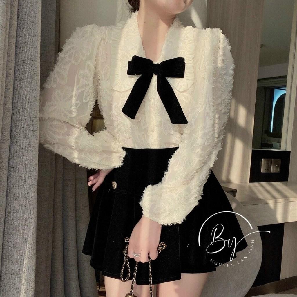 Áo Sơ Mi Tơ Bèo Nơ Ngực Chuẩn From Hotgirl