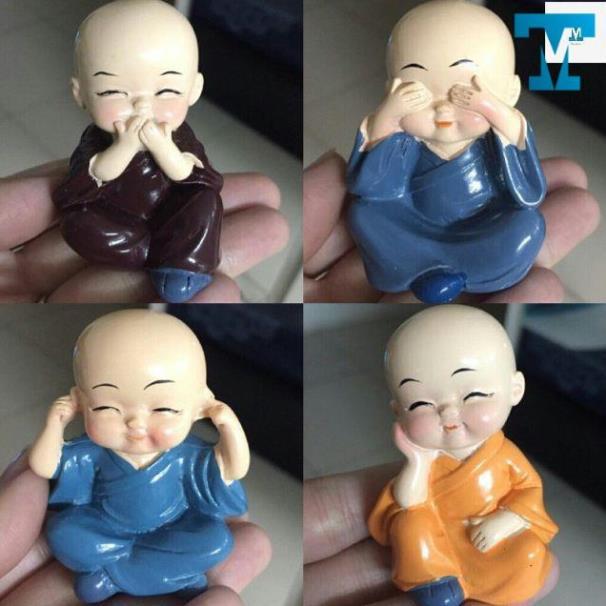 Tmark - BỘ TƯỢNG TỨ KHÔNG, bộ tượng chú tiểu mini, bộ tượng đẹp trang trí xe oto