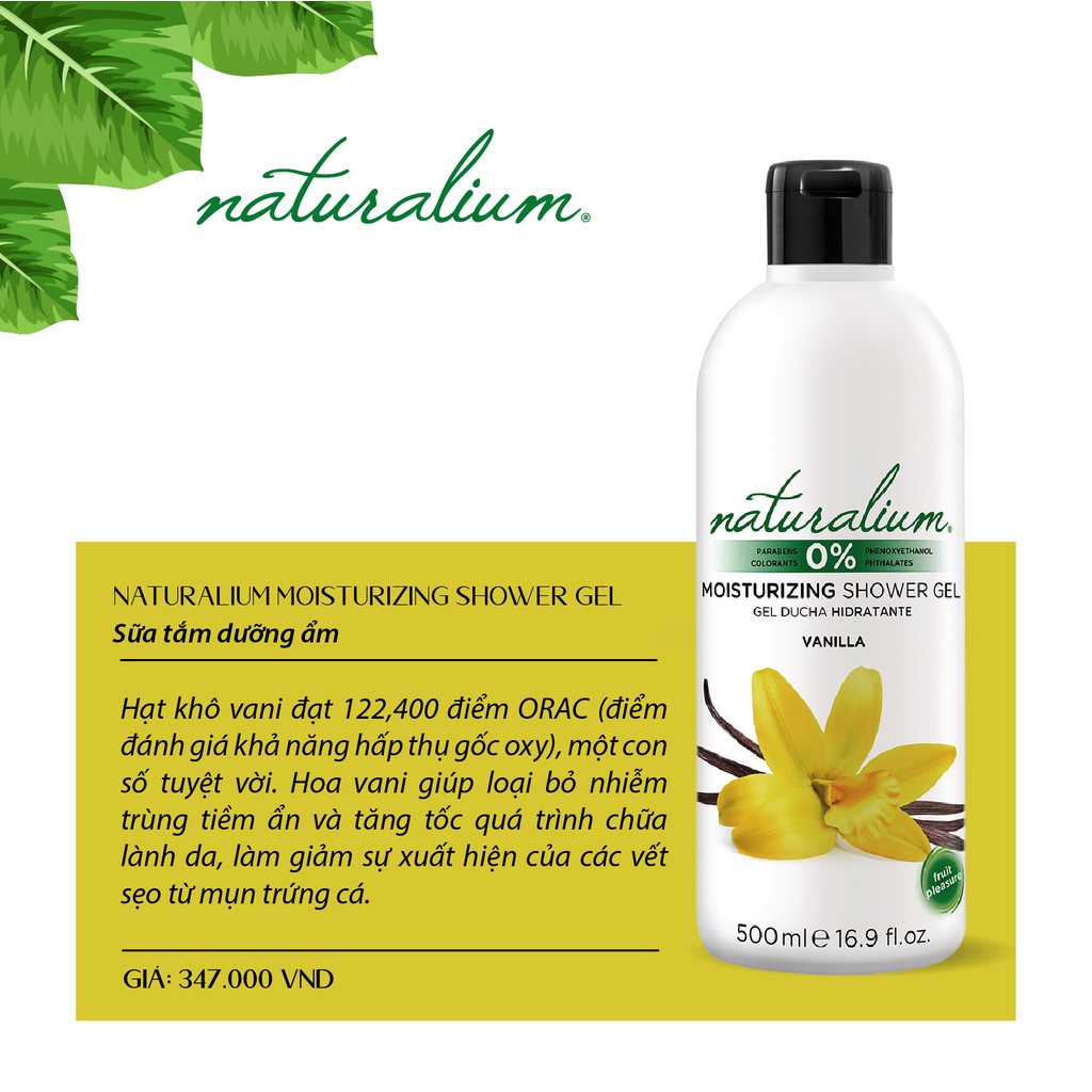 Sữa tắm dưỡng ẩm NATURALIUM hương hoa vani 500ml giúp loại bỏ bụi bẩn, dưỡng ẩm &amp; làm sáng da