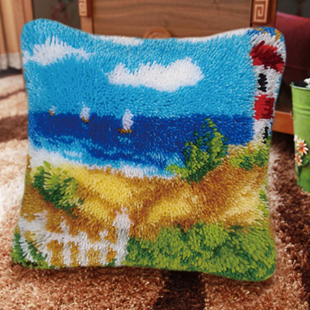 Seaside Landscape - Latch Hook Kit Pillow Cover Making Package 43x43cm / 17x17''