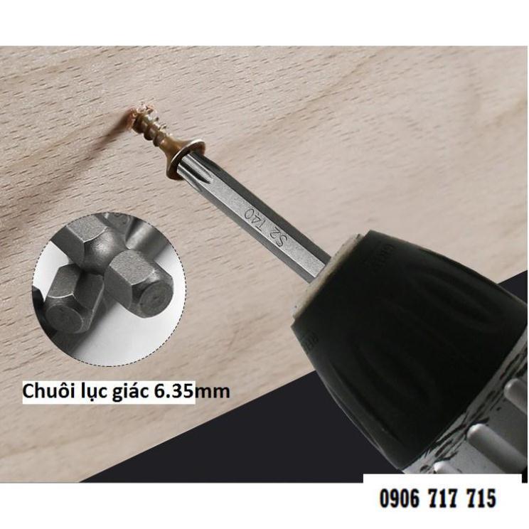 Bộ lục giác hoa thị có lỗ cho khoan dài từ 50-75-100-150mm cho khoan pin và khoan điện chất liệu thép S2 siêu cứng