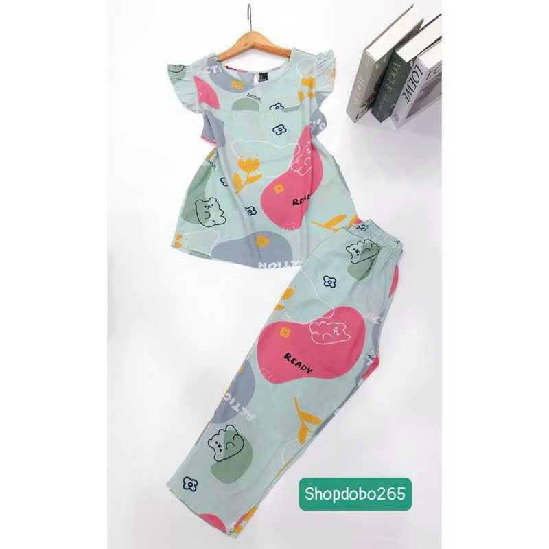 Đồ bộ nữ,đồ ngủ mặc nhà lửng 9 tấc tay cánh tiên vải lanh BL 57 họa tiết dễ thương size 51-70kg
