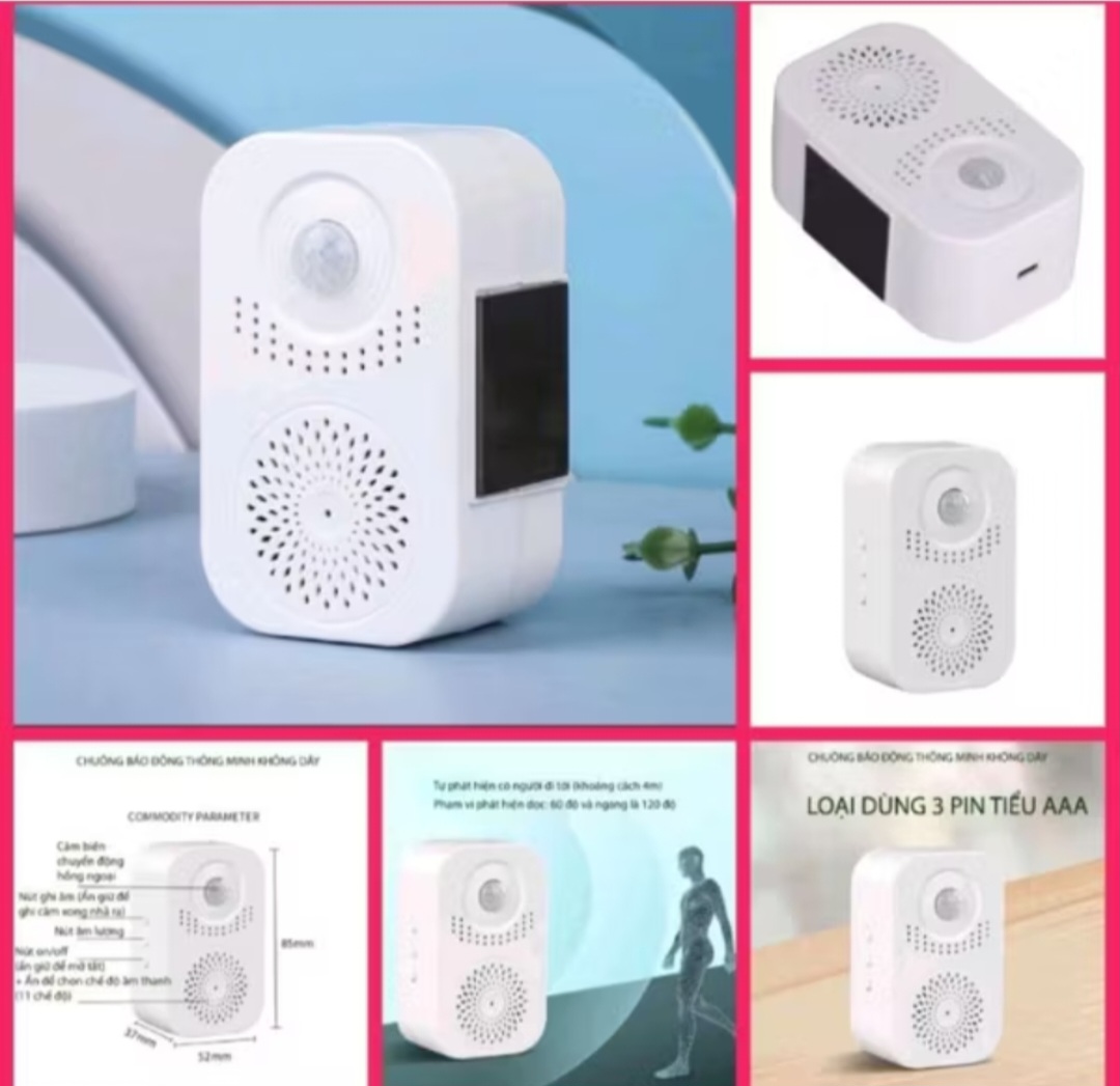 BỘ CHUÔNG CỬA BÁO KHÁCH KHÔNG DÂY CẢM BIẾN HỒNG NGOẠI GHI ÂM GIỌNG NÓI HÀNG CHUẨN