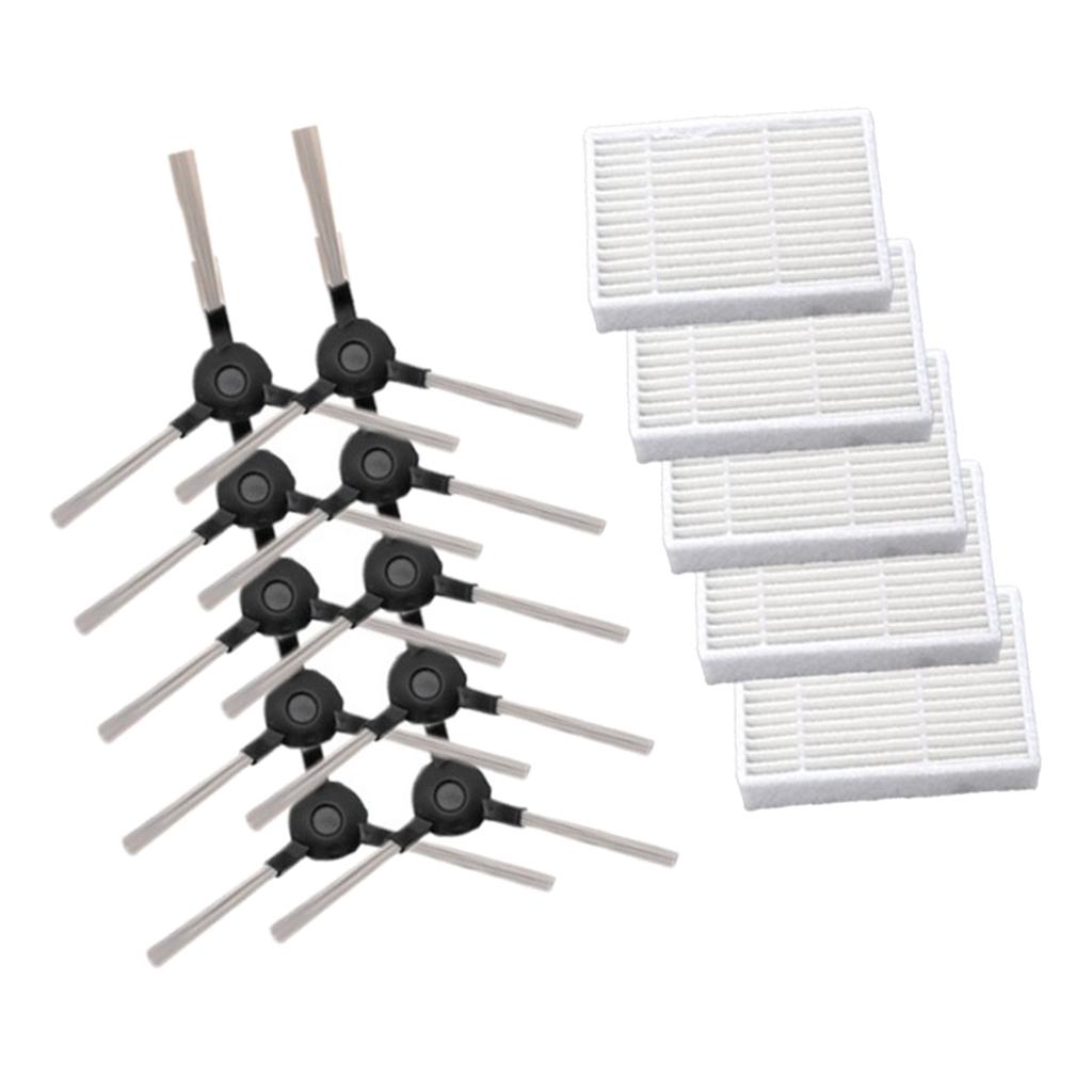 10pcs Side Brushes +5pcs Filter Replacements For Proscenic Vacuum Cleaner