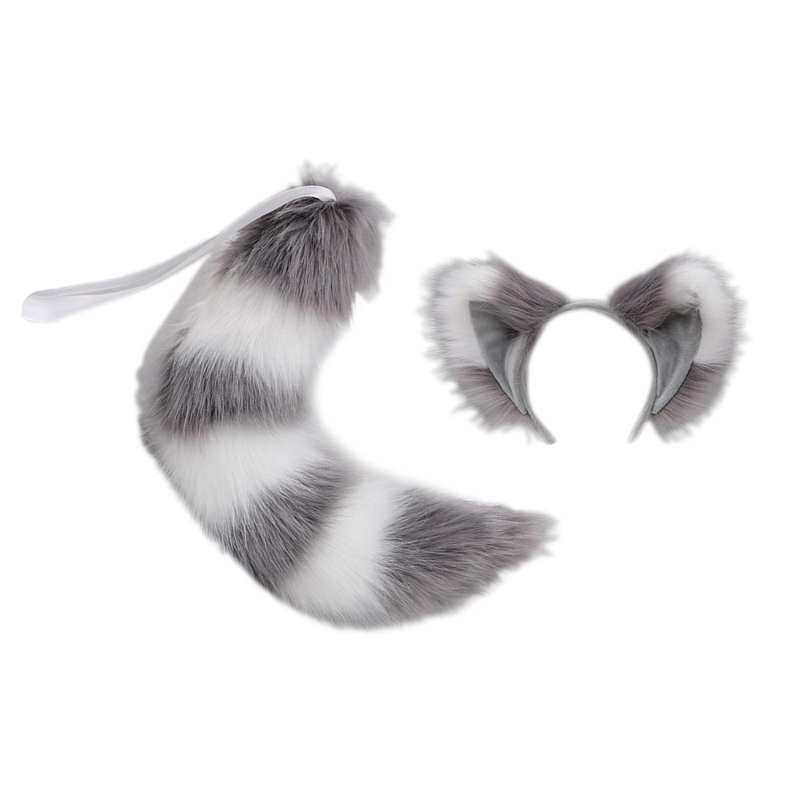 Cats Ears Hair Hoop Large Tail Cosplay Headband Props Fancy Dress Costume Furry Decor Headwear for Carnival, Performance, Halloween, Party