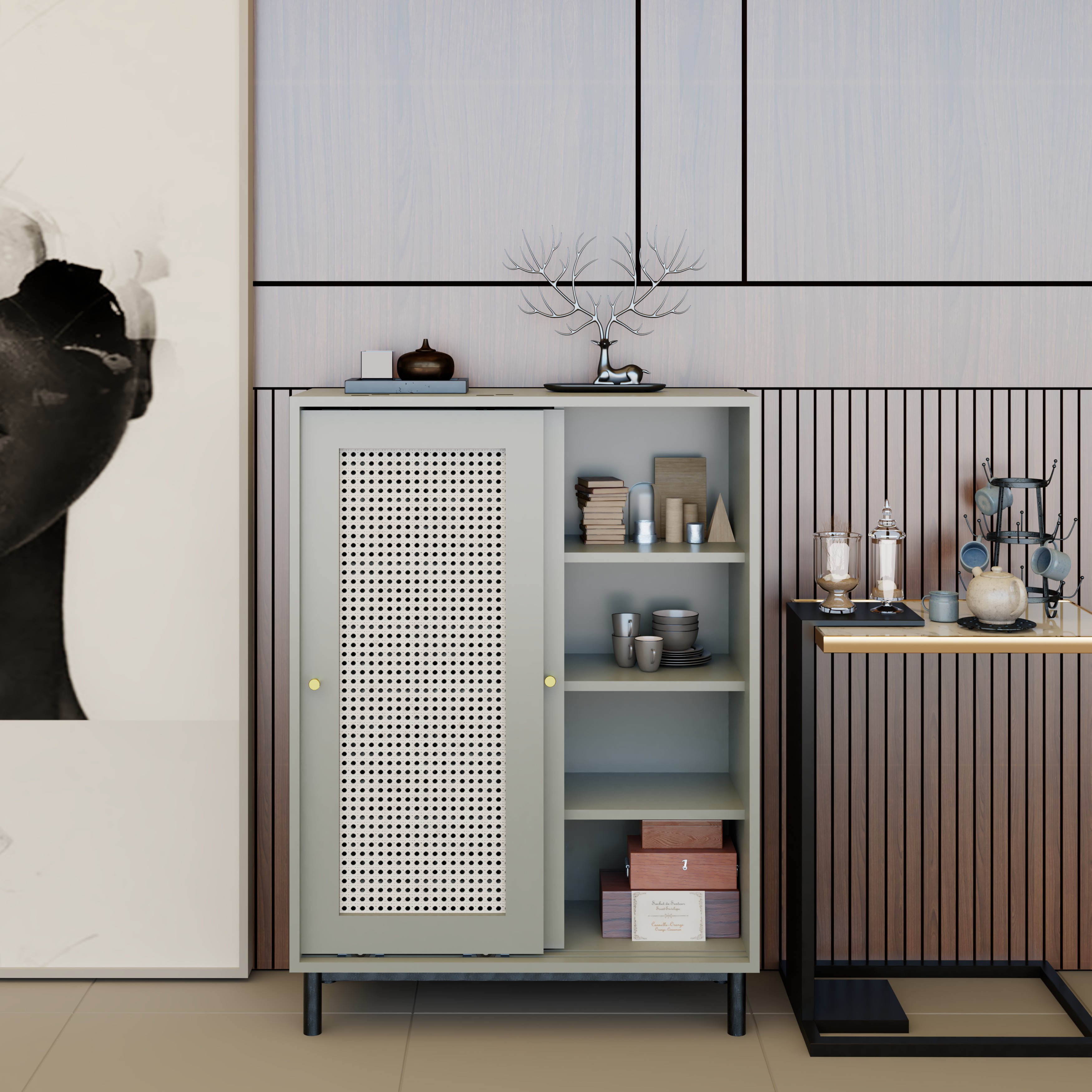 [Happy Home Furniture] ROTAN, Tủ đựng đồ 2 cánh lùa - chân sắt, 80cm x 34cm x 110cm ( DxRxC), TCL_030