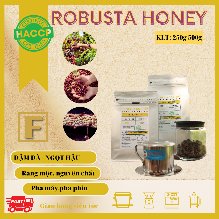 Robusta Honey - Cà phê chất lượng cao, hương thơm ngọt ngào - Cà phê pha phin/ pha máy |500gr|