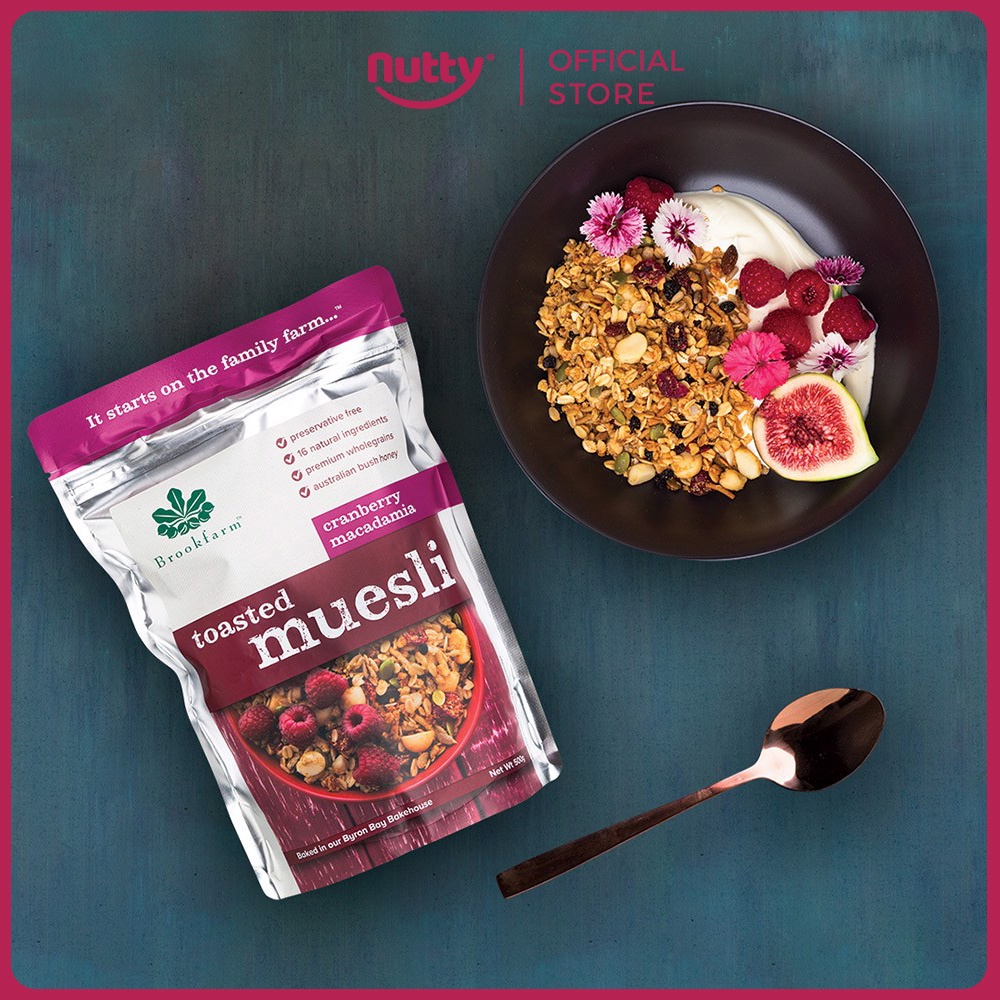 [Chính hãng] Ngũ cốc ăn sáng Brookfarm Toasted Muesli, vị ngon nướng nhẹ với mật ong rừng tự nhiên - Gói 350g