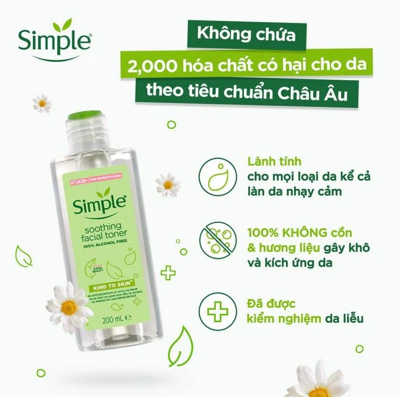 Nước Hoa Hồng Không Cồn Làm Dịu Da Simple Kind To Skin Soothing Facial Toner