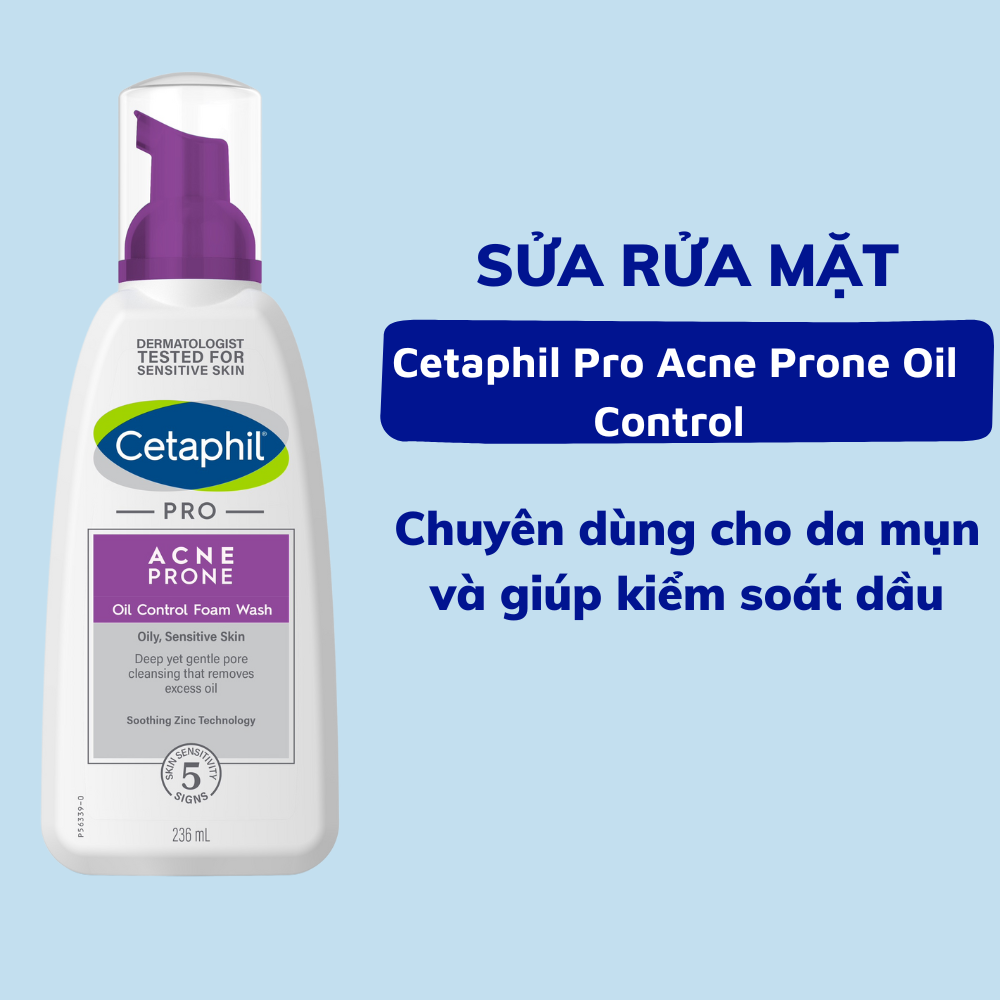 Sữa rửa mặt cho da mụn Cetaphil Pro Acne Prone Oil Control 236ml dùng cho da dầu giúp kiểm soát dầu và ngừa mụn, không làm khô da, cân bằng độ pH