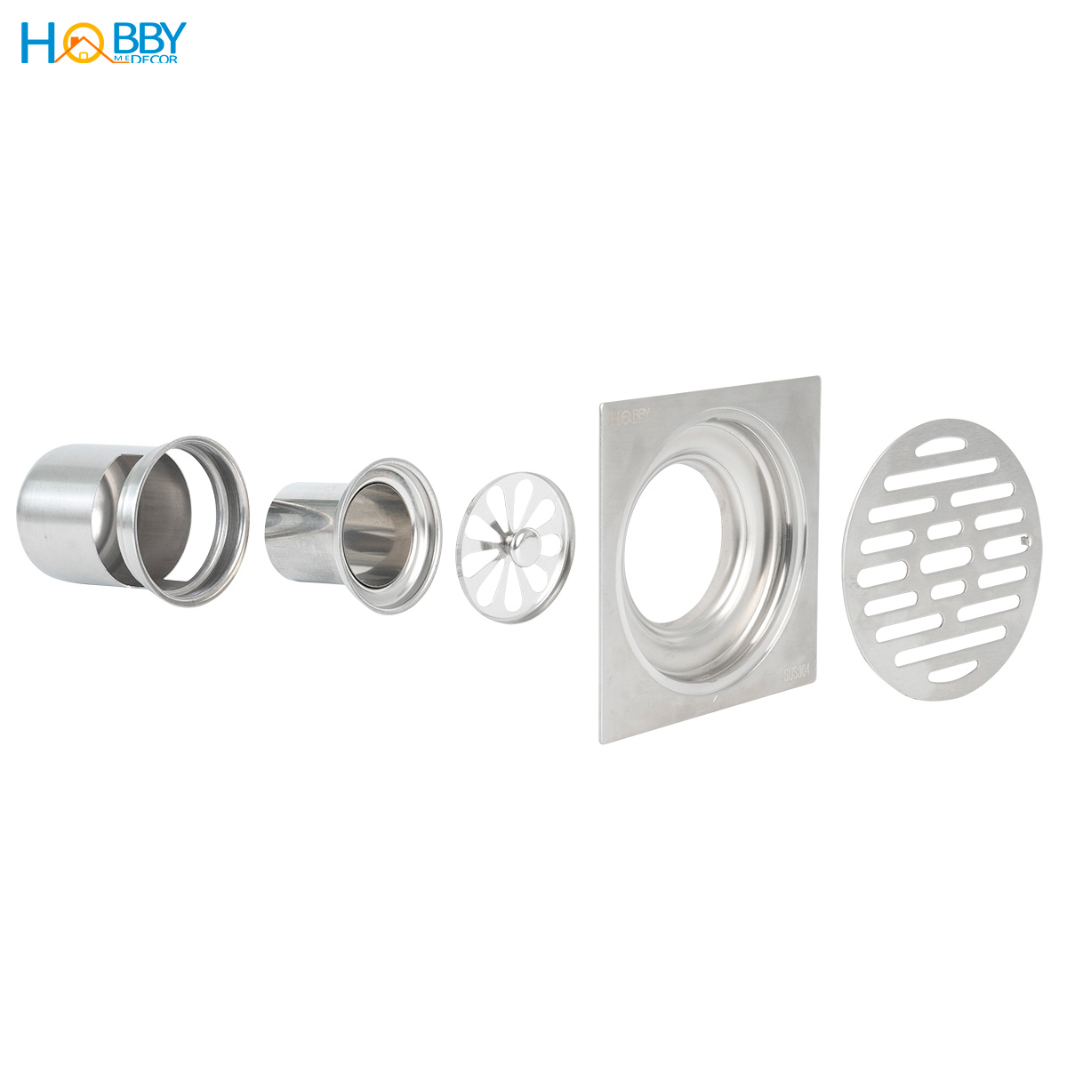 Phễu thoát sàn ngăn mùi hôi inox 304 size 12x12 Hobby home decor PTS1