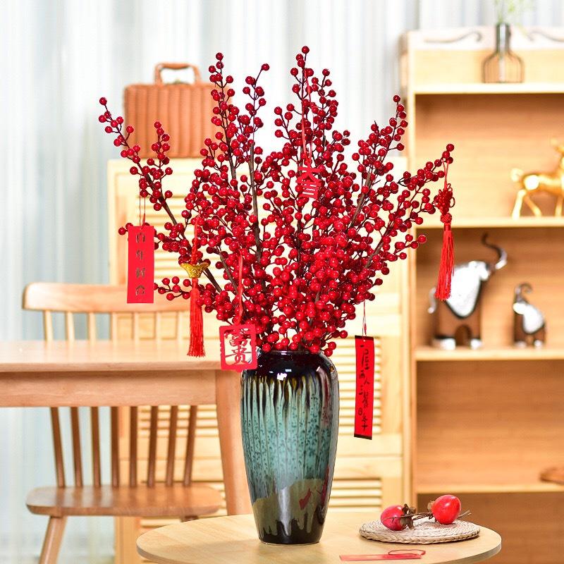 Cành Đào Đông Đỏ Tài Lộc Cao Cấp Dài 1M Trang Trí Nhà Cửa, Decor Nội Thất Tuyệt Đẹp