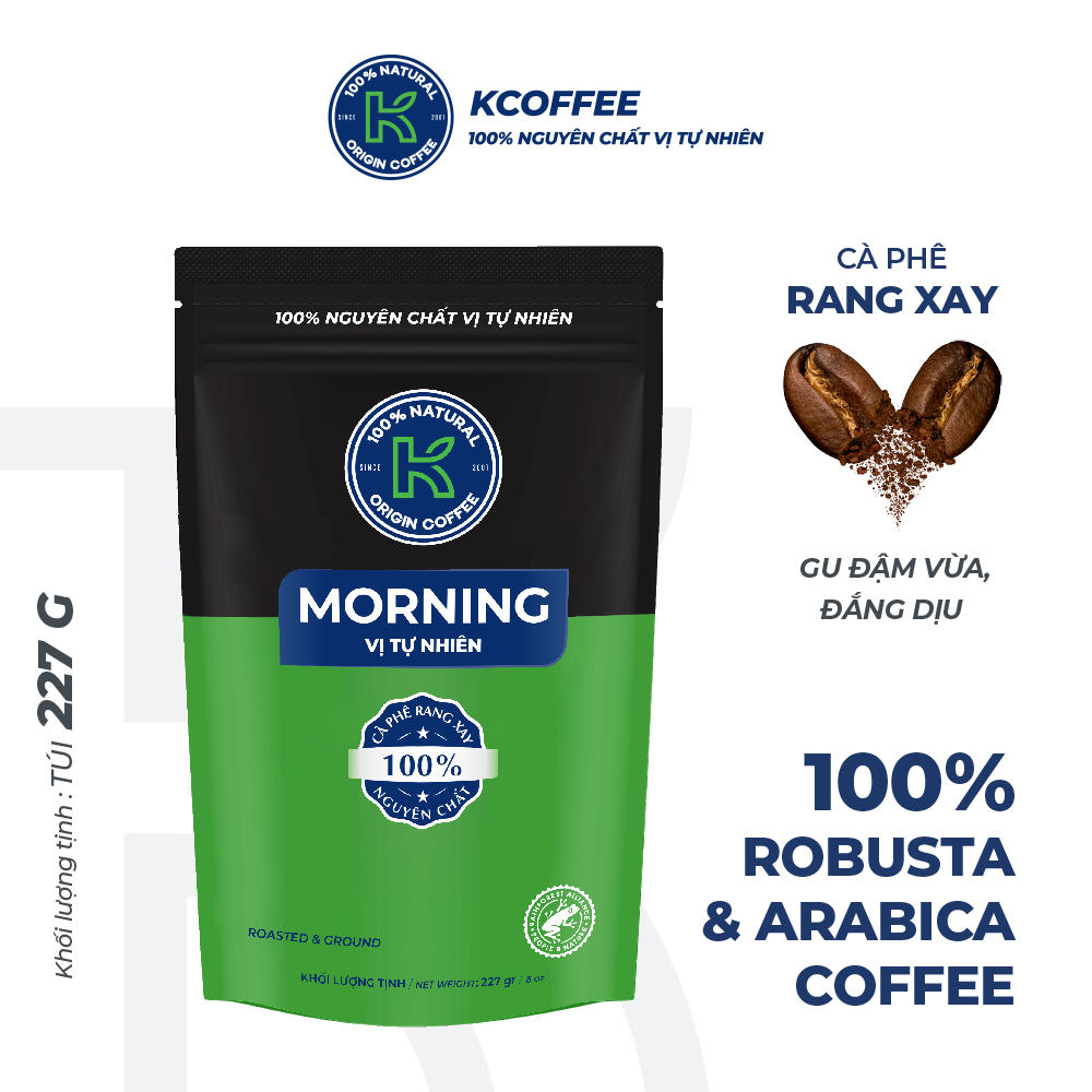 Cà phê rang xay Robusta Arabica xuất khẩu K-Morning thương hiệu K Coffee (227g/gói)